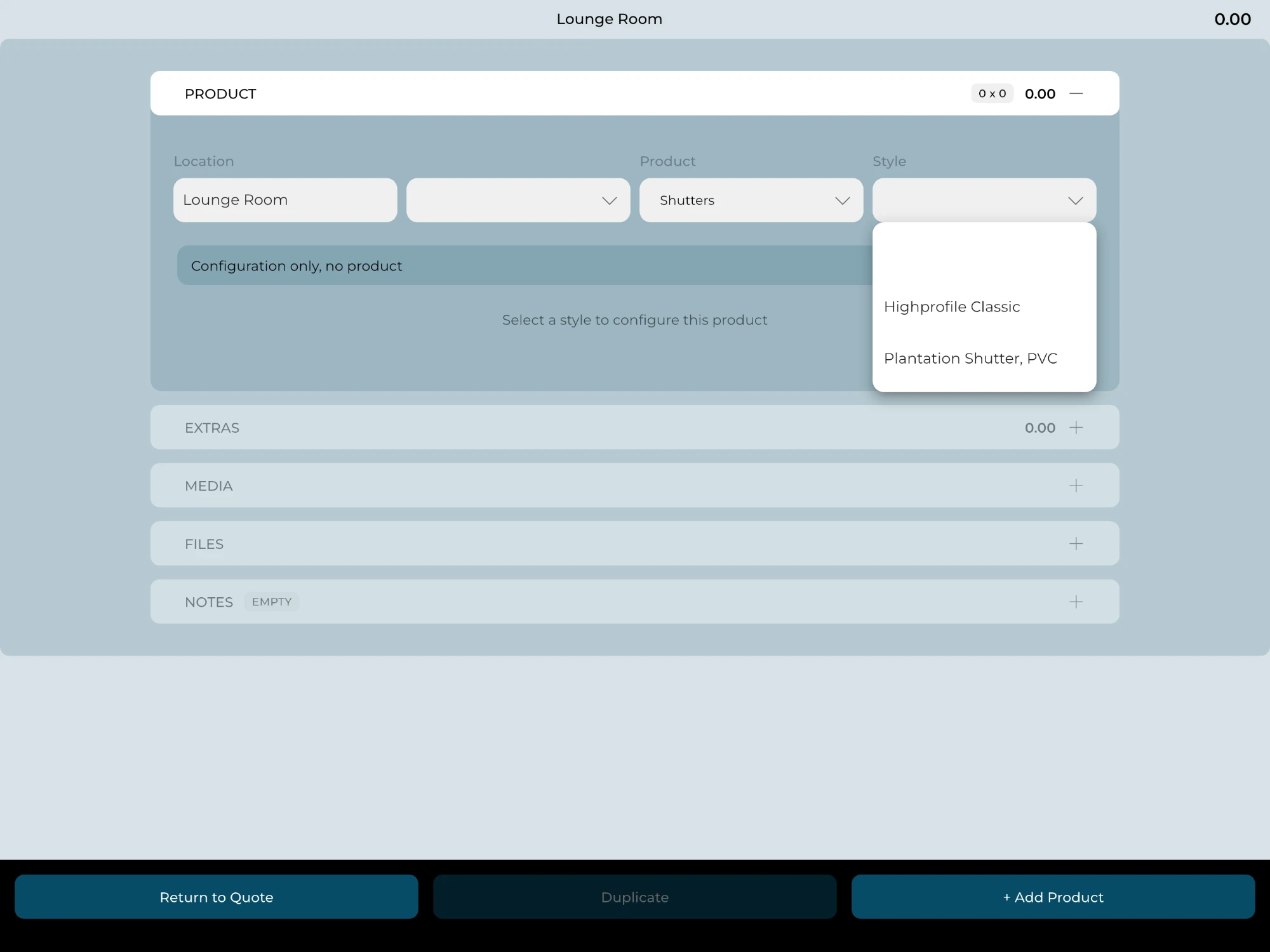 The Xobuya app on an iPad, choosing a product style from the tenant's own template list