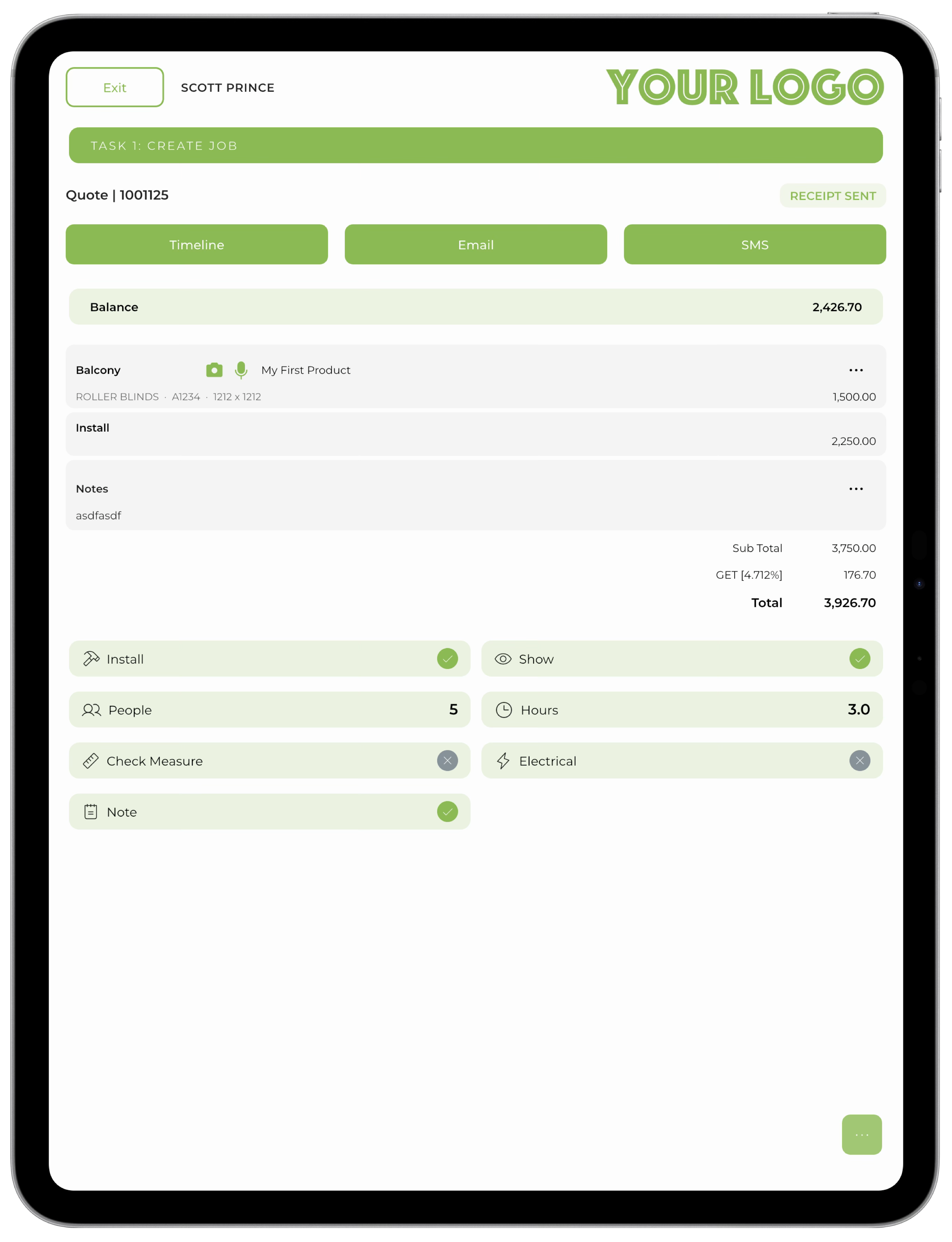 Quote detail view on iPad