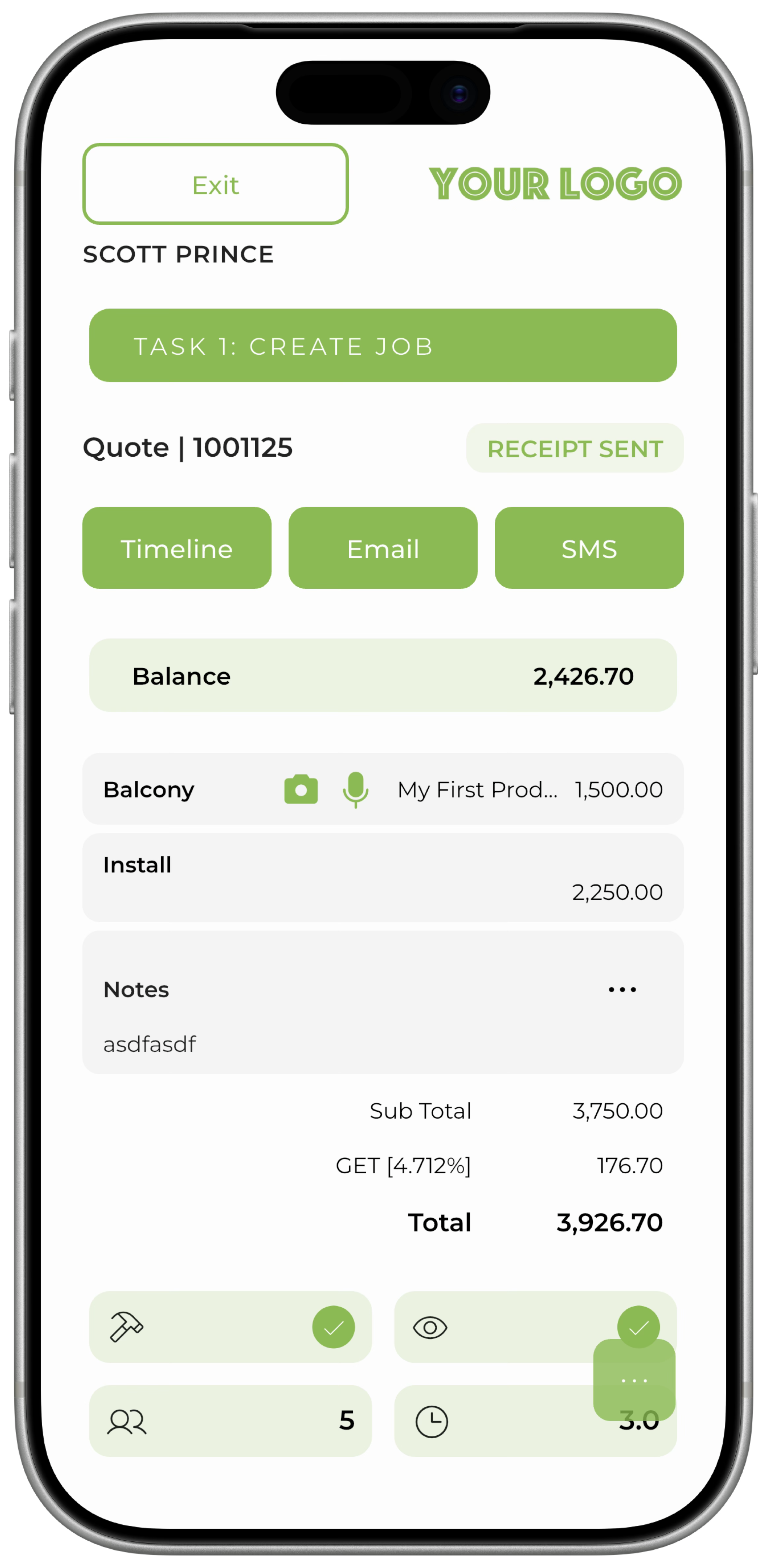 Quote screen on iPhone